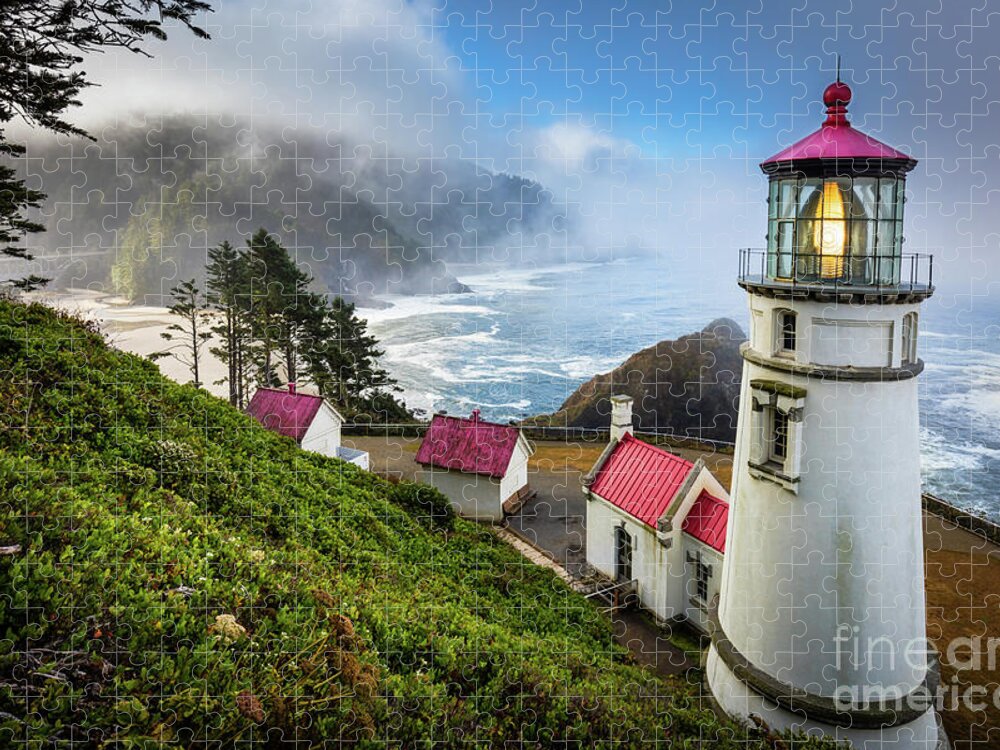 America Jigsaw Puzzle featuring the photograph Heceta Fog by Inge Johnsson