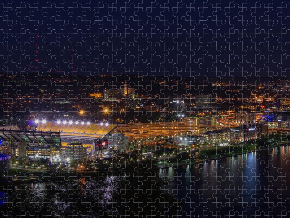 Da 18-135 Wr Jigsaw Puzzle featuring the photograph Heinz Field at Night from Mt Washington by Lori Coleman
