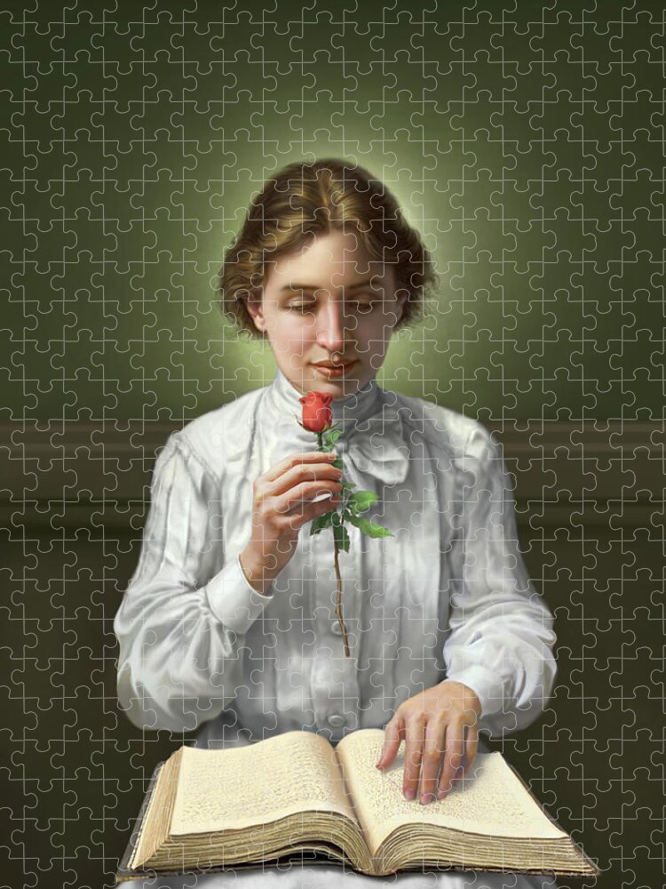 Helen Keller Jigsaw Puzzle featuring the digital art Helen Keller by Mark Fredrickson