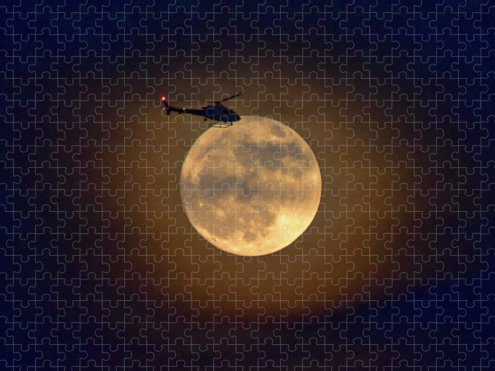 Linda Brody Jigsaw Puzzle featuring the photograph Helicopter Moon and Clouds I by Linda Brody