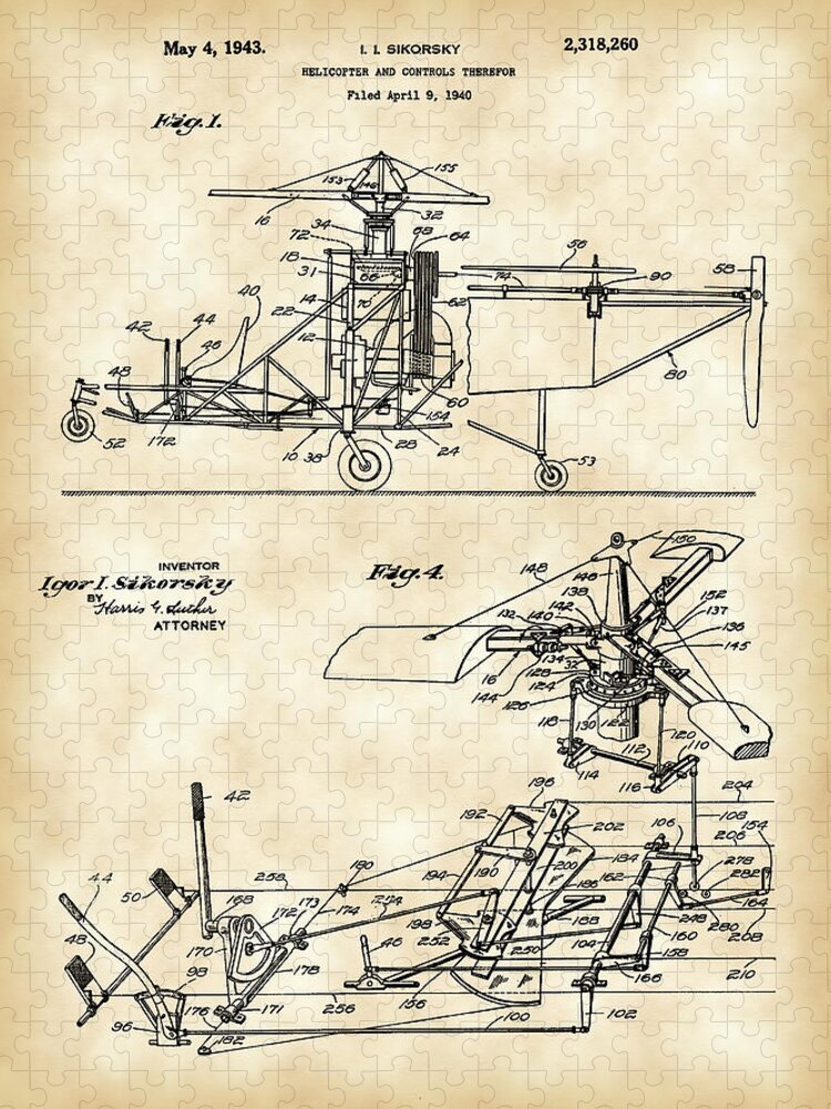 Helicopter Jigsaw Puzzle featuring the digital art Helicopter Patent 1940 - Vintage by Stephen Younts