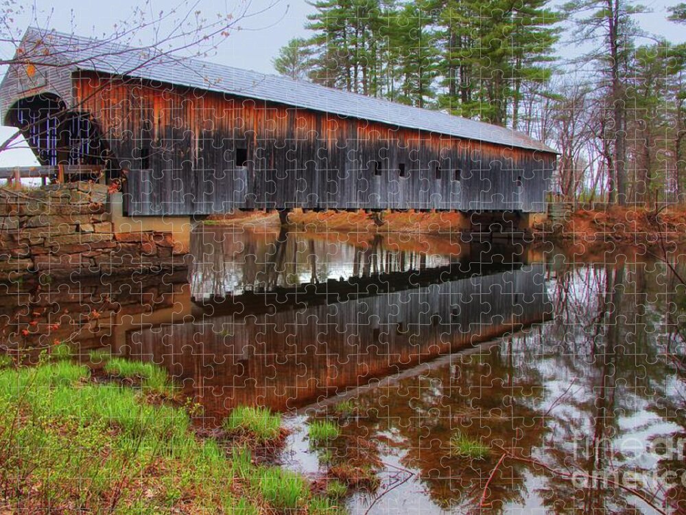 Branches Jigsaw Puzzle featuring the photograph Hemlock Covered Bridge Fryeburg Maine by Elizabeth Dow