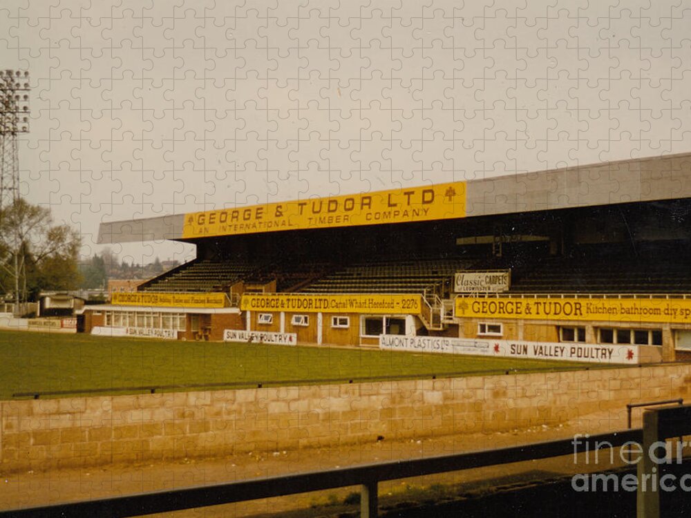  Jigsaw Puzzle featuring the photograph Hereford United - Edgar Street - Merton Stand 2 - 1980s by Legendary Football Grounds