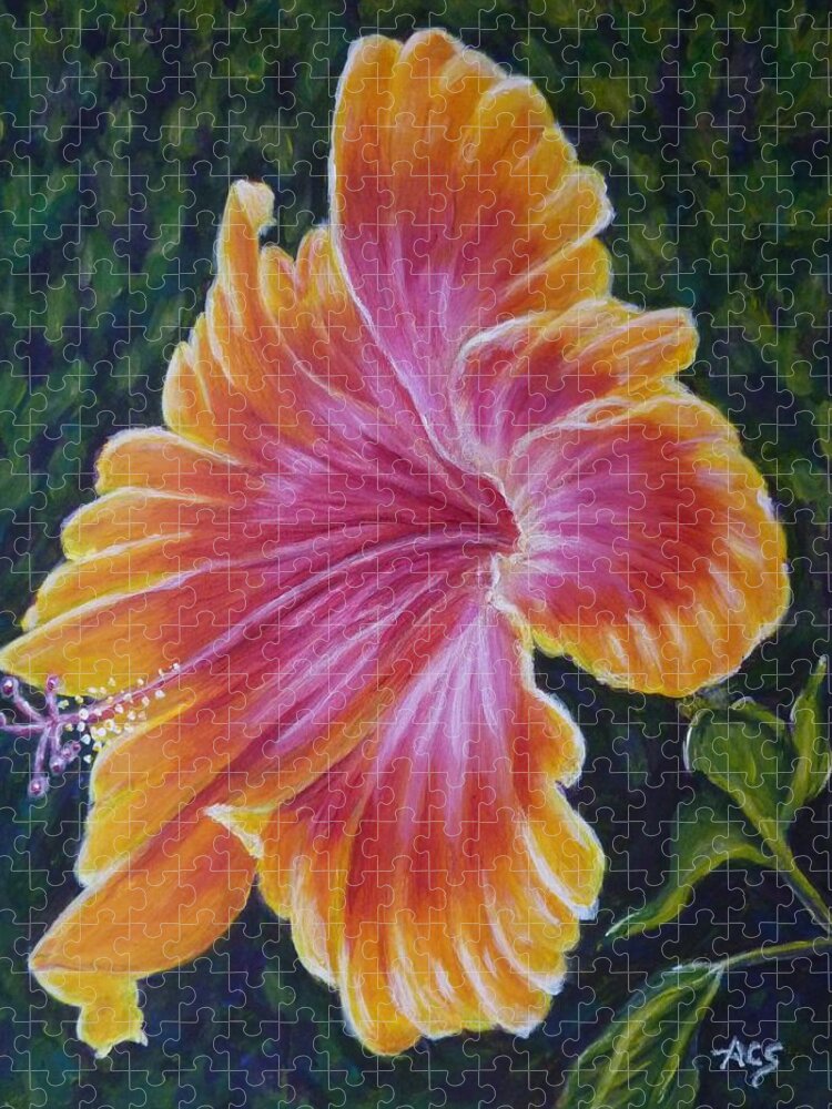 Hybiscus Jigsaw Puzzle featuring the painting Hibiscus by Amelie Simmons