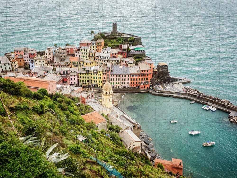 Joan Carroll Jigsaw Puzzle featuring the photograph High Above Vernazza Cinque Terre Italy by Joan Carroll