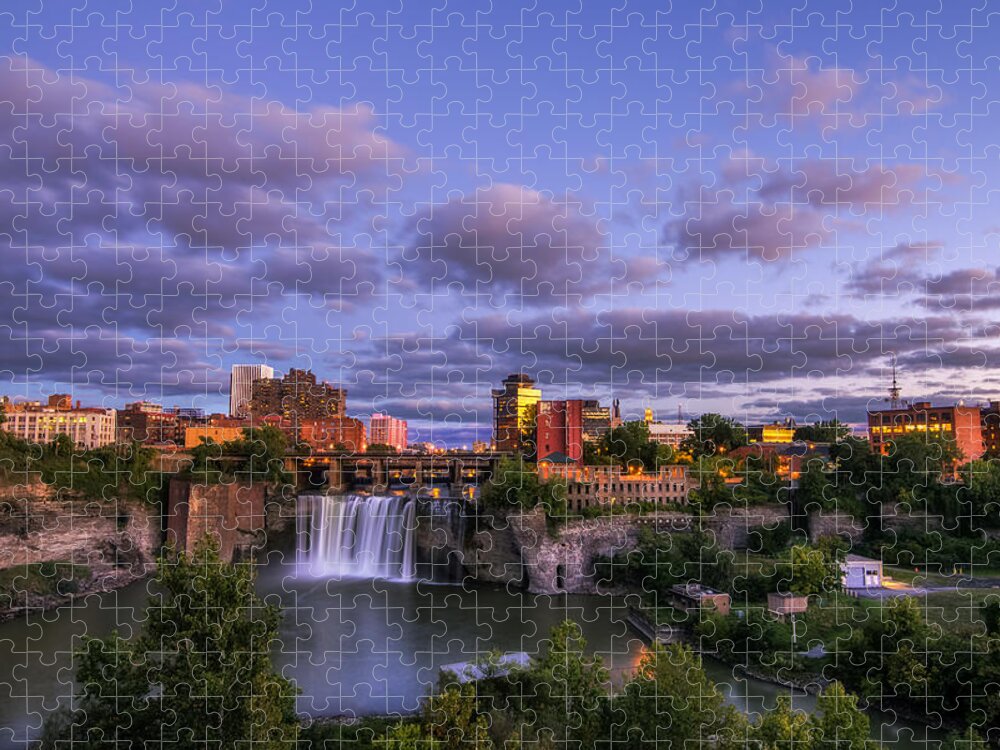 High Falls Rochester Jigsaw Puzzle featuring the photograph High Falls Dusk by Mark Papke