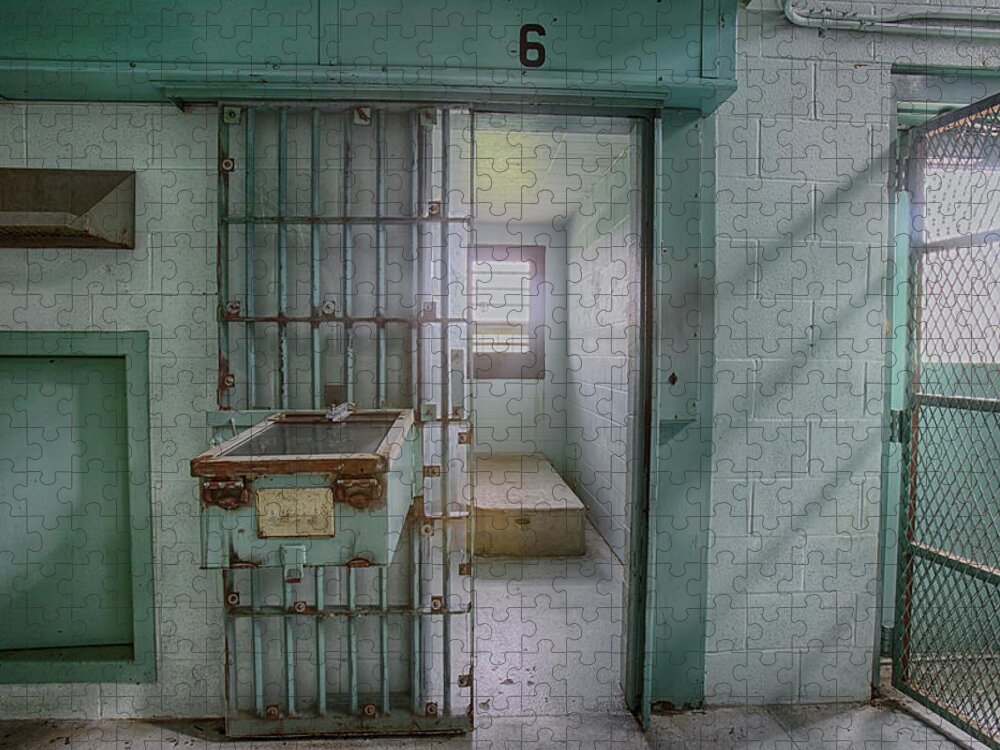 Abandoned Jigsaw Puzzle featuring the photograph High risk solitary confinement cell in prison by Karen Foley