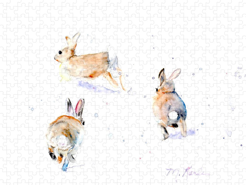 Bunnies Jigsaw Puzzle featuring the painting Hightailing Bunnies by Marsha Karle