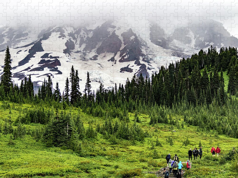 Cascade Jigsaw Puzzle featuring the photograph Hiking on Mount Rainier by Roslyn Wilkins