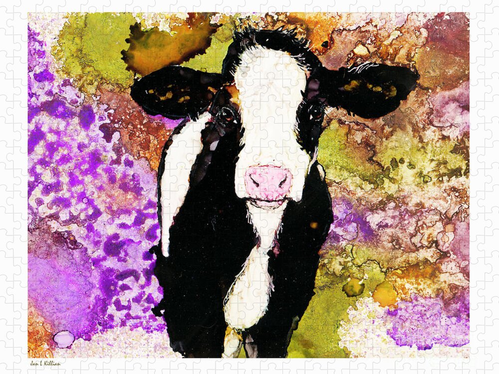 Woolyfrog Jigsaw Puzzle featuring the painting Hippy Calf by Jan Killian