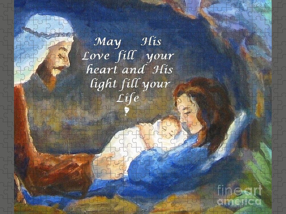 Baby Jesus Jigsaw Puzzle featuring the painting His Love And Light by Maria Hunt