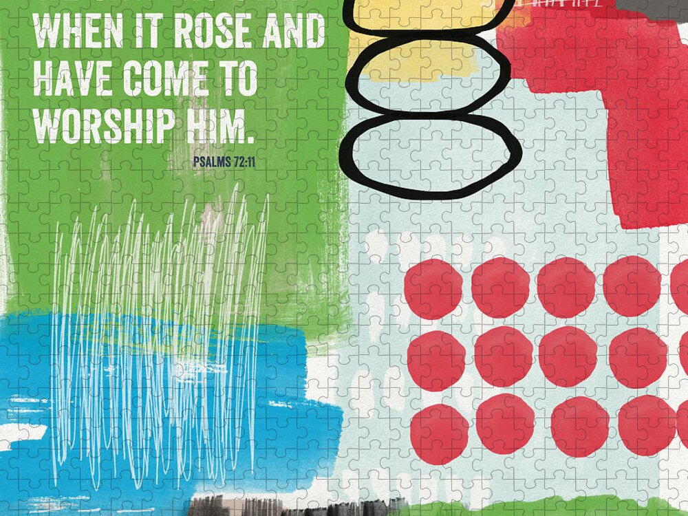 Psalms 72:11 Jigsaw Puzzle featuring the painting His Star Rose- Contemporary Christian Art by Linda Woods by Linda Woods