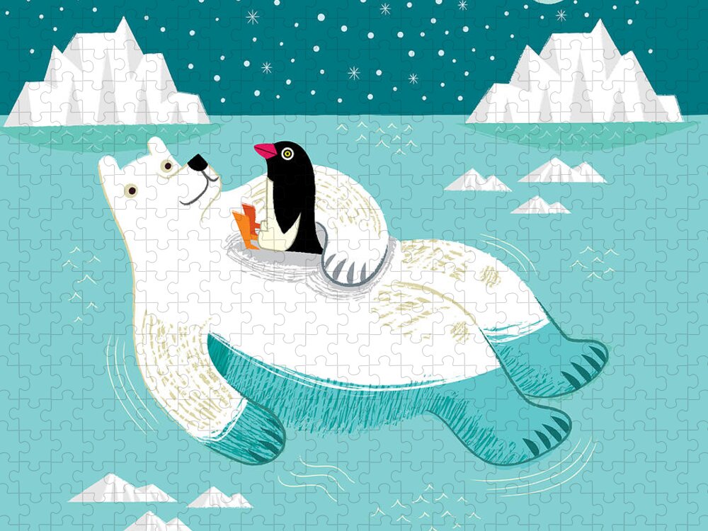 Polar Bear Jigsaw Puzzle featuring the digital art Hitching A Ride by Oliver Lake