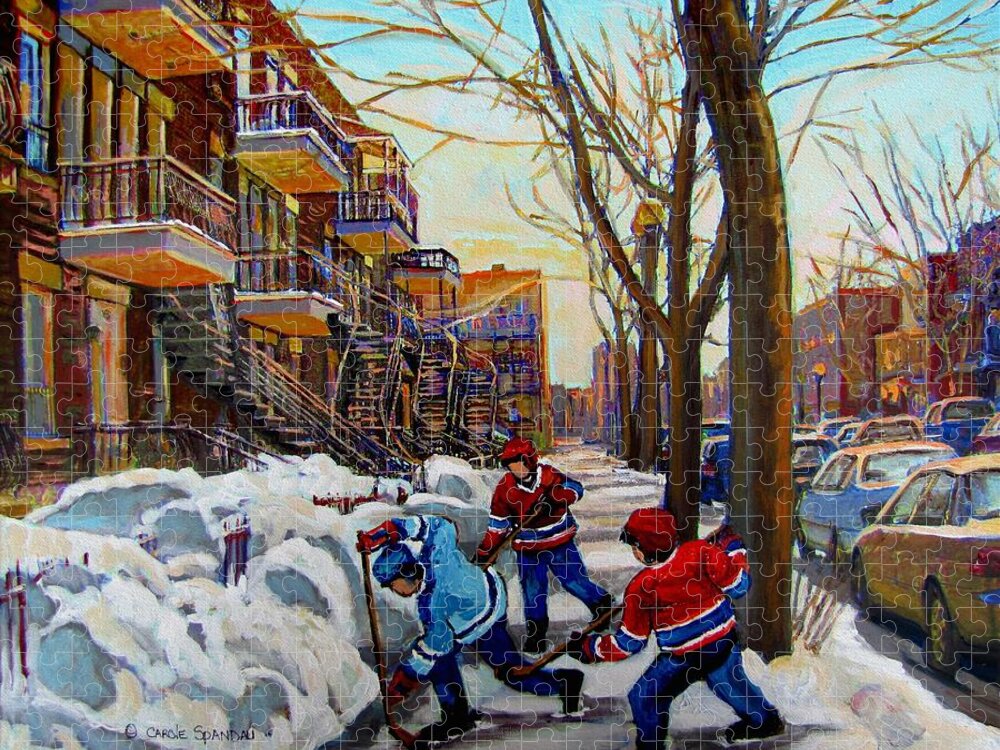 Hockey Canvas Prints Jigsaw Puzzle featuring the painting Hockey On De Bullion by Carole Spandau