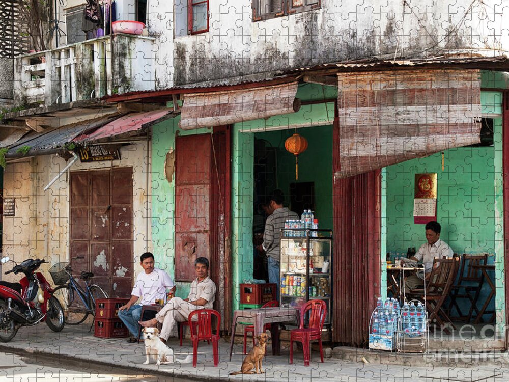 Vietnam Jigsaw Puzzle featuring the photograph Hoi An Corner Cafe 01 by Rick Piper Photography
