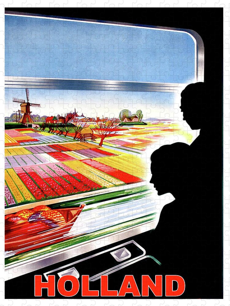Holland Jigsaw Puzzle featuring the painting Holland, view from the window, train in move by Long Shot