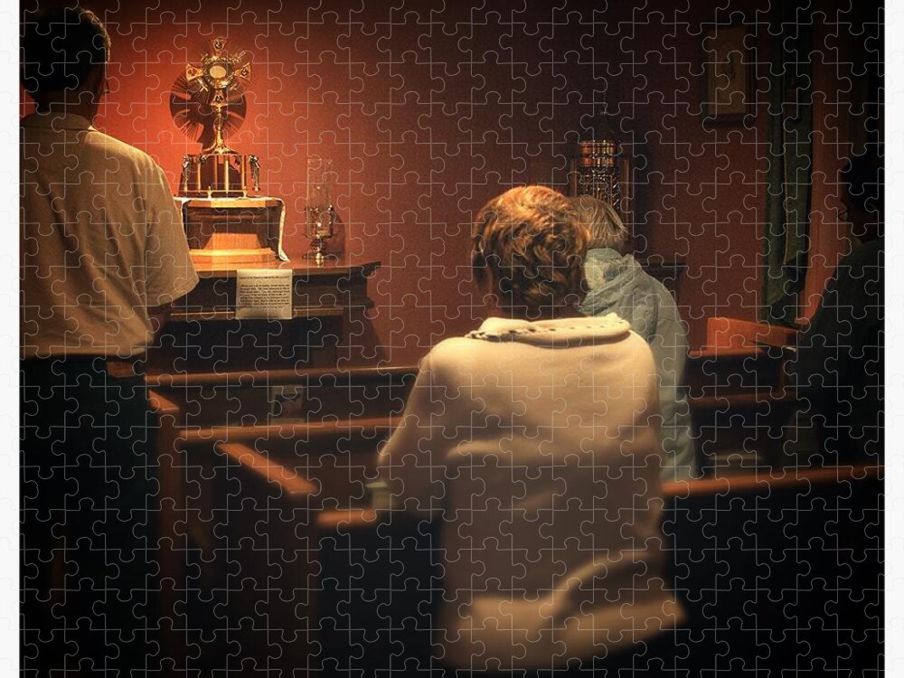 Documentary Jigsaw Puzzle featuring the photograph Holy Adoration Altar by Frank J Casella