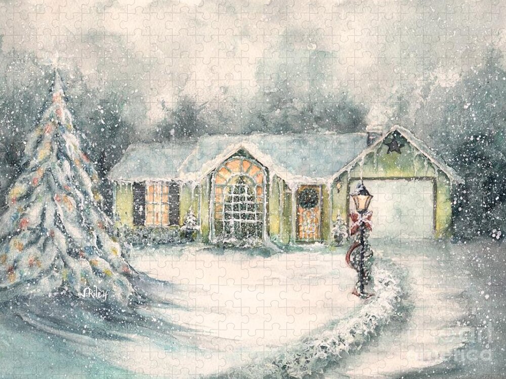 House Jigsaw Puzzle featuring the painting Home for Christmas by Janine Riley