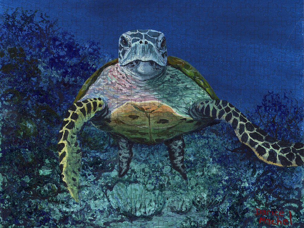 Hawaiian Green Sea Turtle Jigsaw Puzzle featuring the painting Home Of The Honu by Darice Machel McGuire