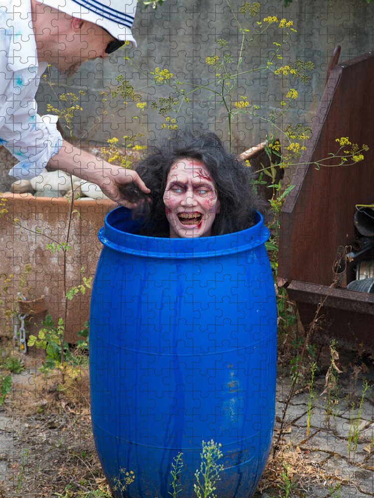 Zombie Jigsaw Puzzle featuring the photograph Homegrown barrel zombie by Matthias Hauser