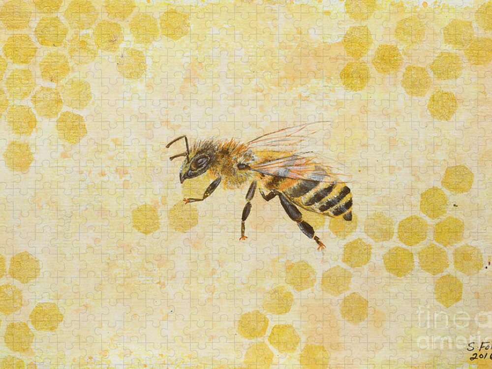 Bee Jigsaw Puzzle featuring the painting Honey bee by Stefanie Forck
