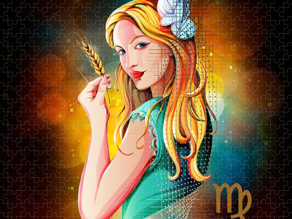Zodiac Jigsaw Puzzle featuring the digital art Horoscope Signs-Virgo by Peter Awax