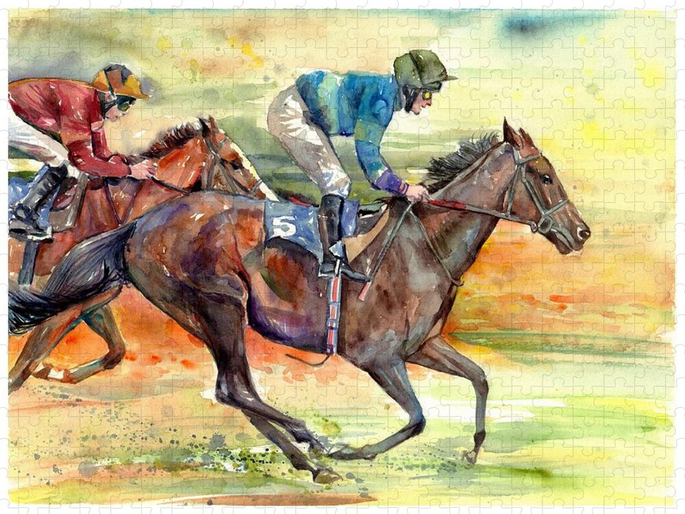 Horse Jigsaw Puzzle featuring the painting Horse Races by Suzann Sines