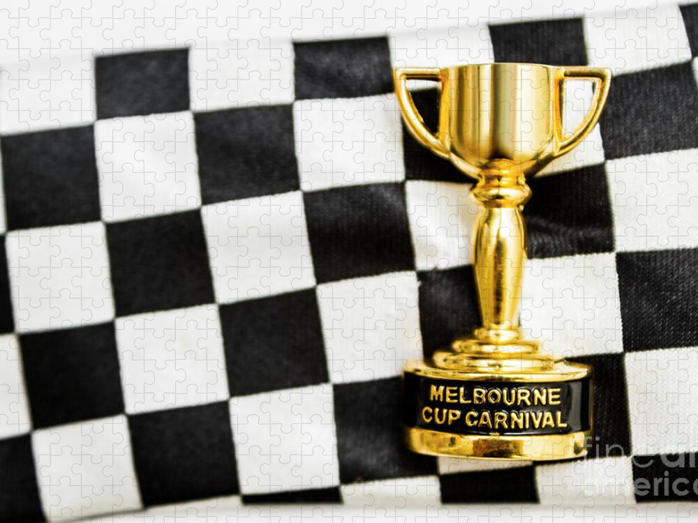 Great Jigsaw Puzzle featuring the photograph Horse races trophy. Melbourne cup win by Jorgo Photography