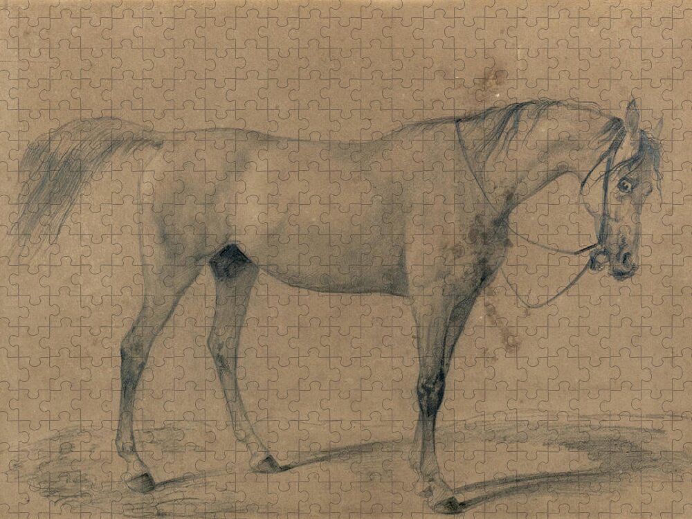 Rudolf Koller Jigsaw Puzzle featuring the drawing Horse Study by Rudolf Koller
