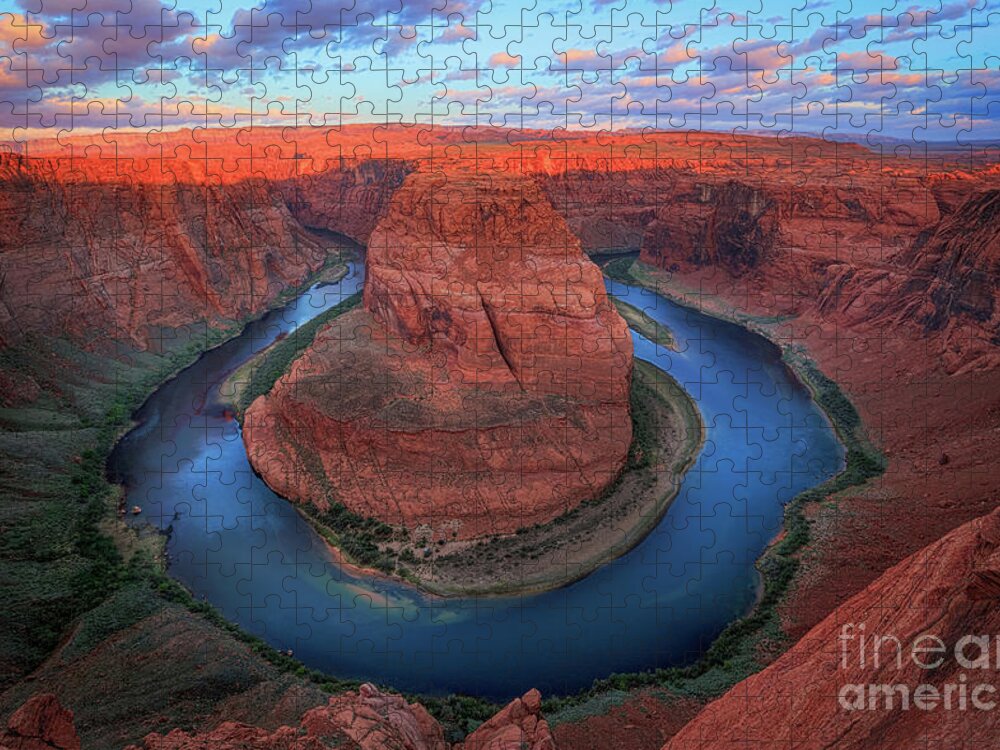 America Jigsaw Puzzle featuring the photograph Horseshoe Bend Sunrise by Inge Johnsson
