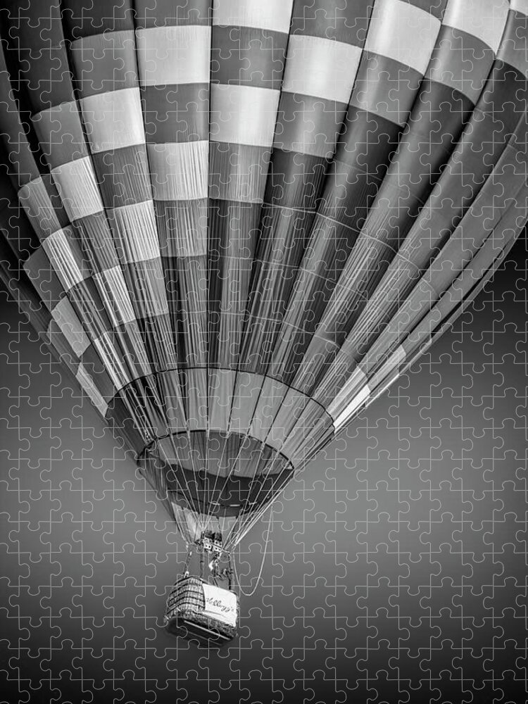 Balloon Jigsaw Puzzle featuring the photograph Hot Air Balloon and Bucket in Black and White by Randall Nyhof