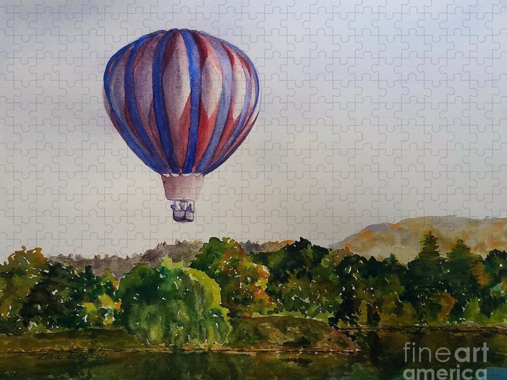 Hot Air Balloon Jigsaw Puzzle featuring the painting Hot Air Balloon Flight by Lisa Debaets