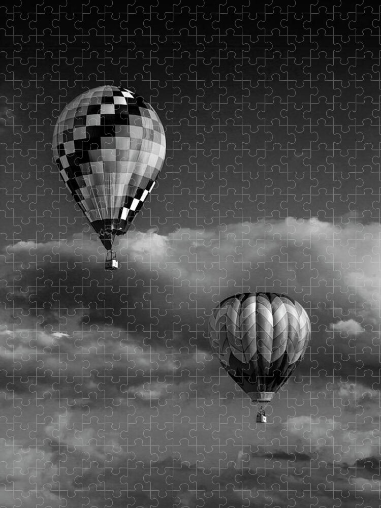Balloon Jigsaw Puzzle featuring the photograph Hot Air Balloons in , Black and White at a Balloon Festival by Randall Nyhof
