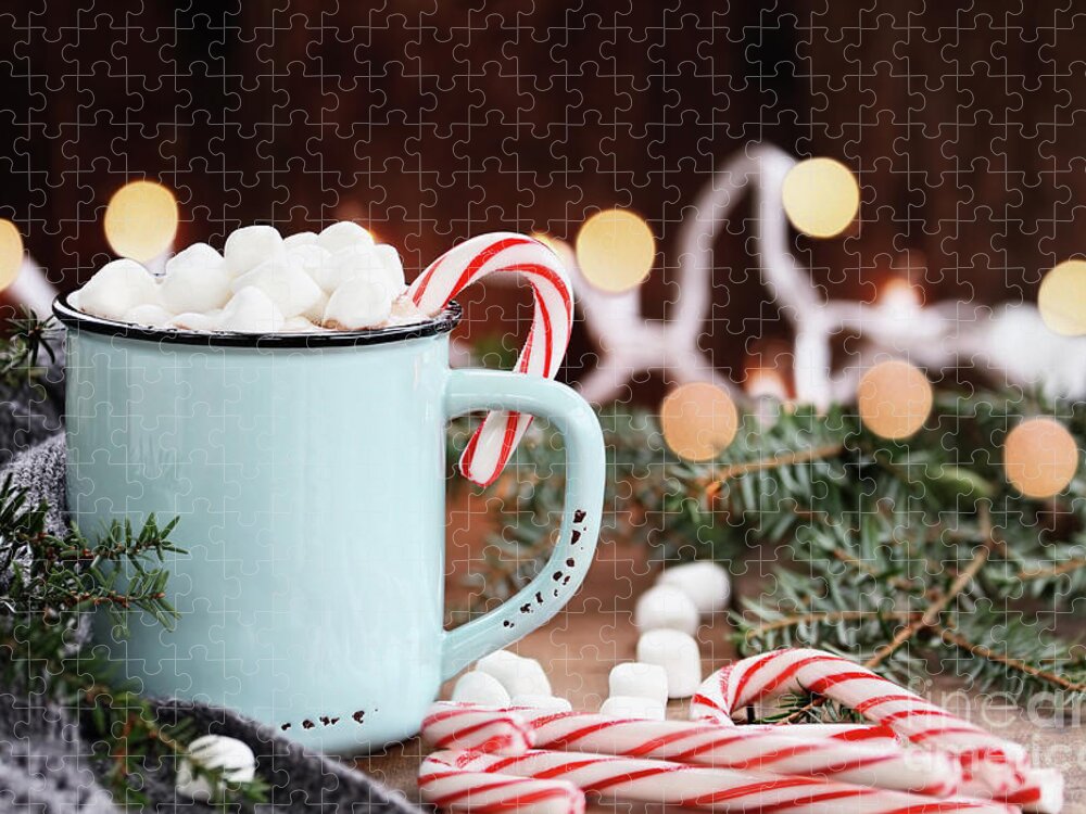Hot Chocolate Jigsaw Puzzle featuring the photograph Hot Cocoa with Marshmallows and Candy Canes by Stephanie Frey