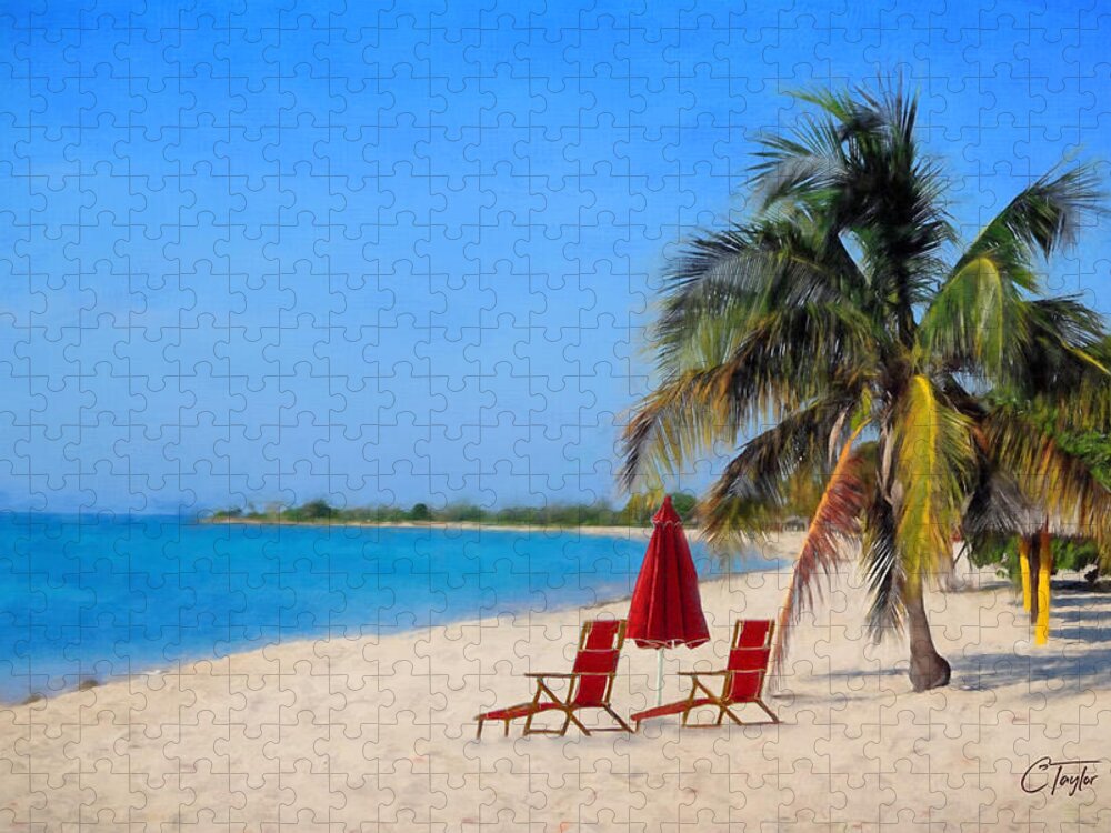 Beach Scene Jigsaw Puzzle featuring the mixed media Hot Fun in the Summertime by Colleen Taylor