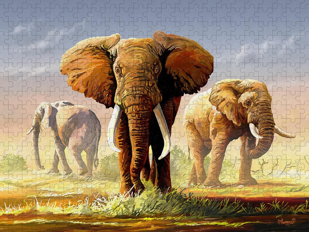 Africa Jigsaw Puzzle featuring the painting Hot Mara Afternoon by Anthony Mwangi
