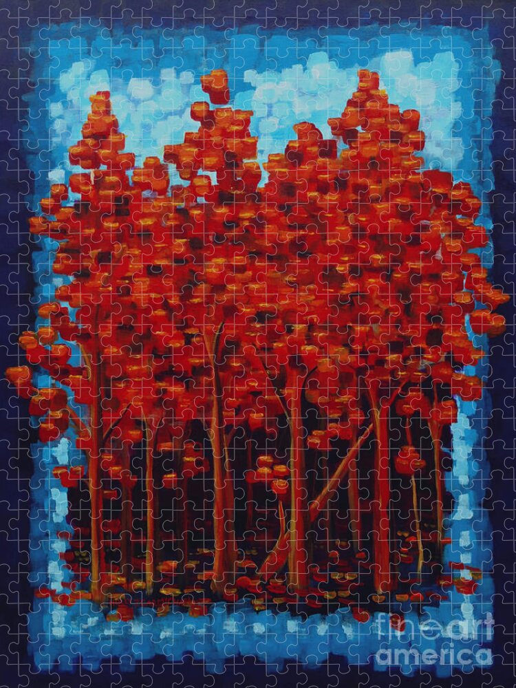 Trees Jigsaw Puzzle featuring the painting Hot Reds by Holly Carmichael