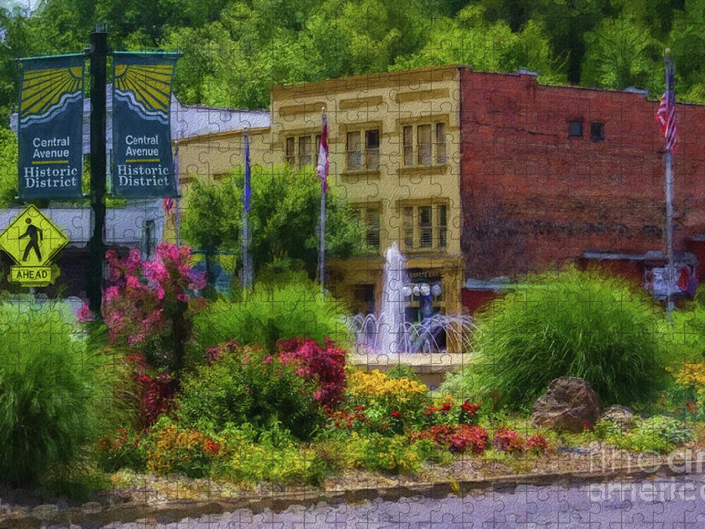 Hot Springs Jigsaw Puzzle featuring the mixed media Hot Springs Roundabout Painterly by Jennifer White