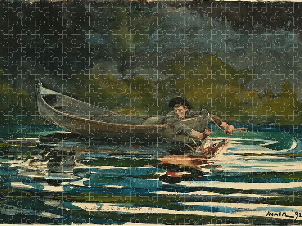 Winslow Homer Jigsaw Puzzle featuring the drawing Hound and Hunter. Sketch by Winslow Homer