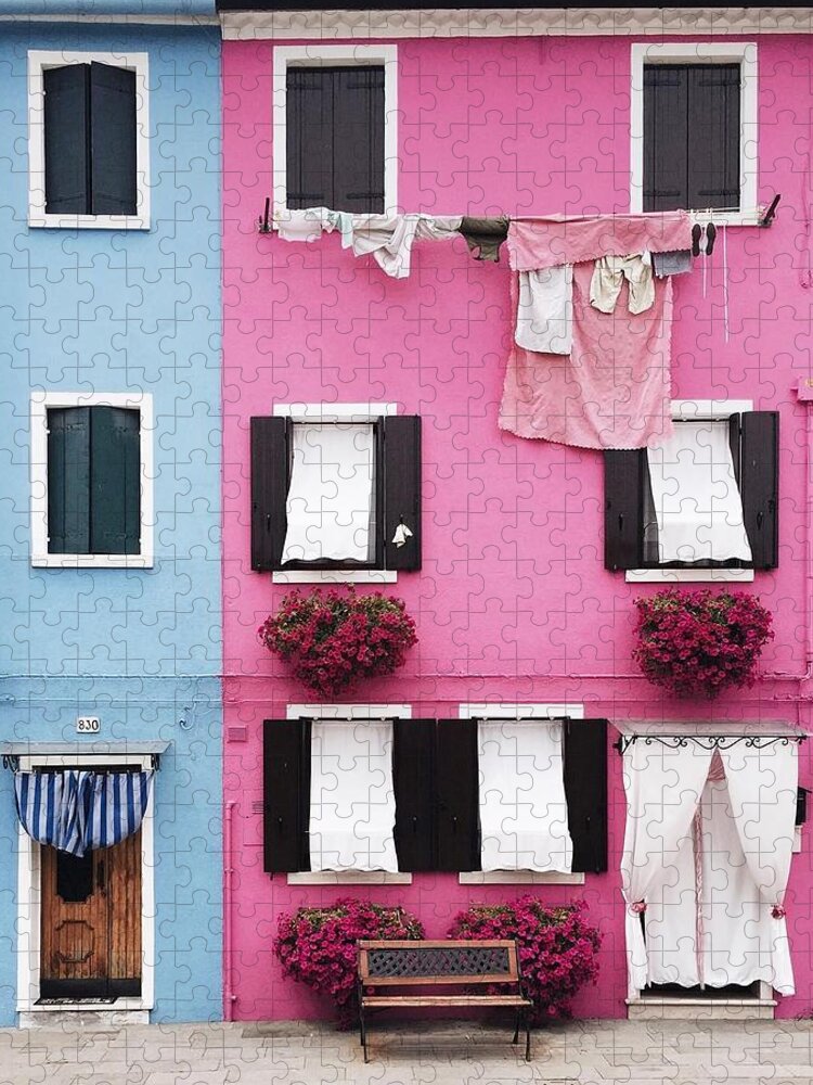 Pink Jigsaw Puzzle featuring the photograph Houses of Burano 7 by Happy Home Artistry