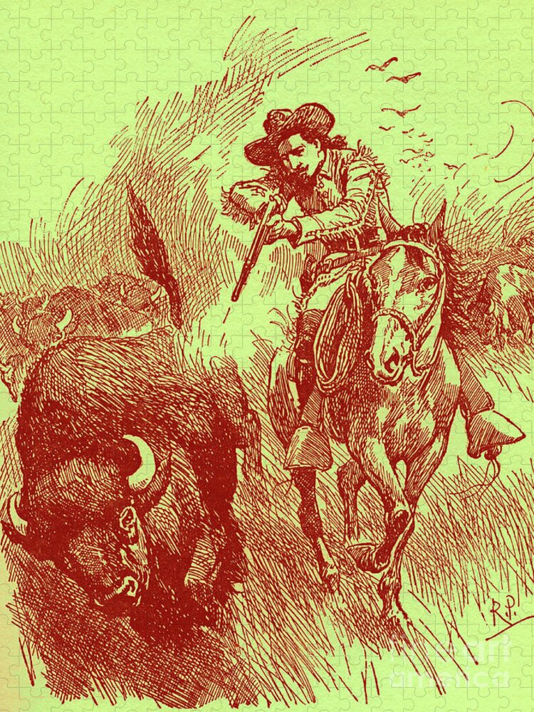 Buffalo Bill Jigsaw Puzzle featuring the drawing How William Cody came to be called Buffalo Bill by Robert Prowse