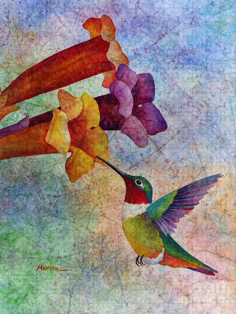 Hummingbird Jigsaw Puzzle featuring the painting Hummer Time by Hailey E Herrera
