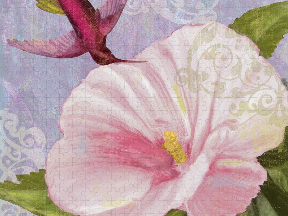 Hummingbird Jigsaw Puzzle featuring the painting Hummingbird Hibiscus II by Mindy Sommers
