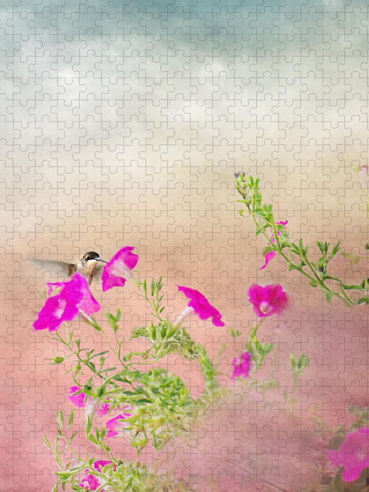 Hummingbird Print Jigsaw Puzzle featuring the photograph Hummingbird in Flight by Gwen Gibson