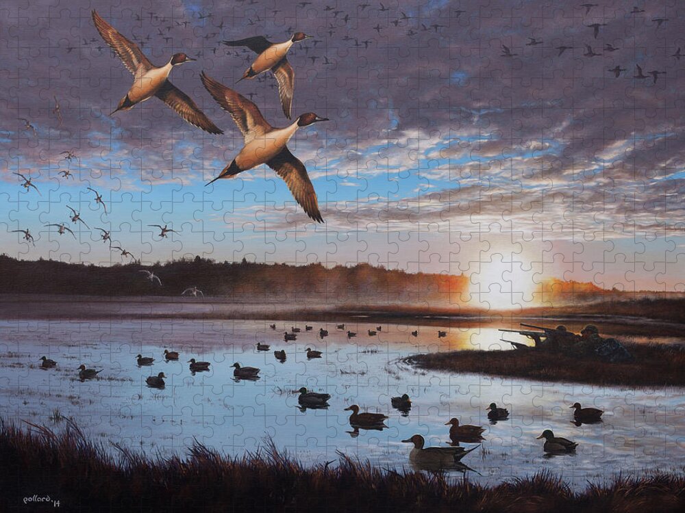 Duck Hunting Jigsaw Puzzle featuring the painting Humphrey Farm Pintails by Glenn Pollard