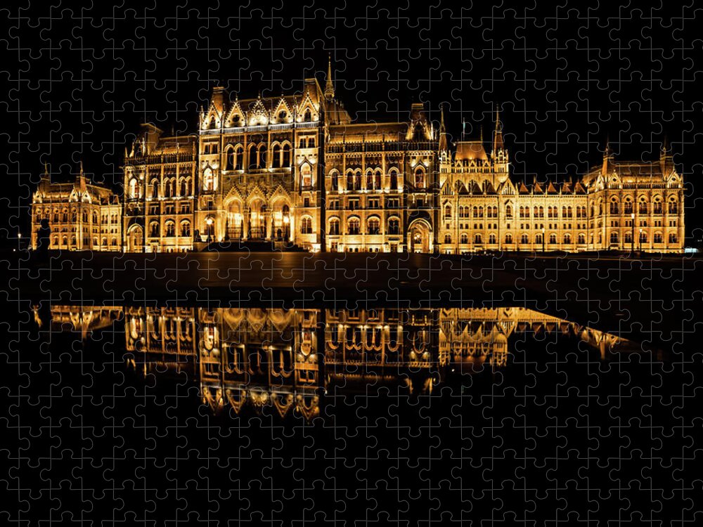 Budapest Jigsaw Puzzle featuring the photograph Hungarian Parliament at Night in Budapest by Artur Bogacki
