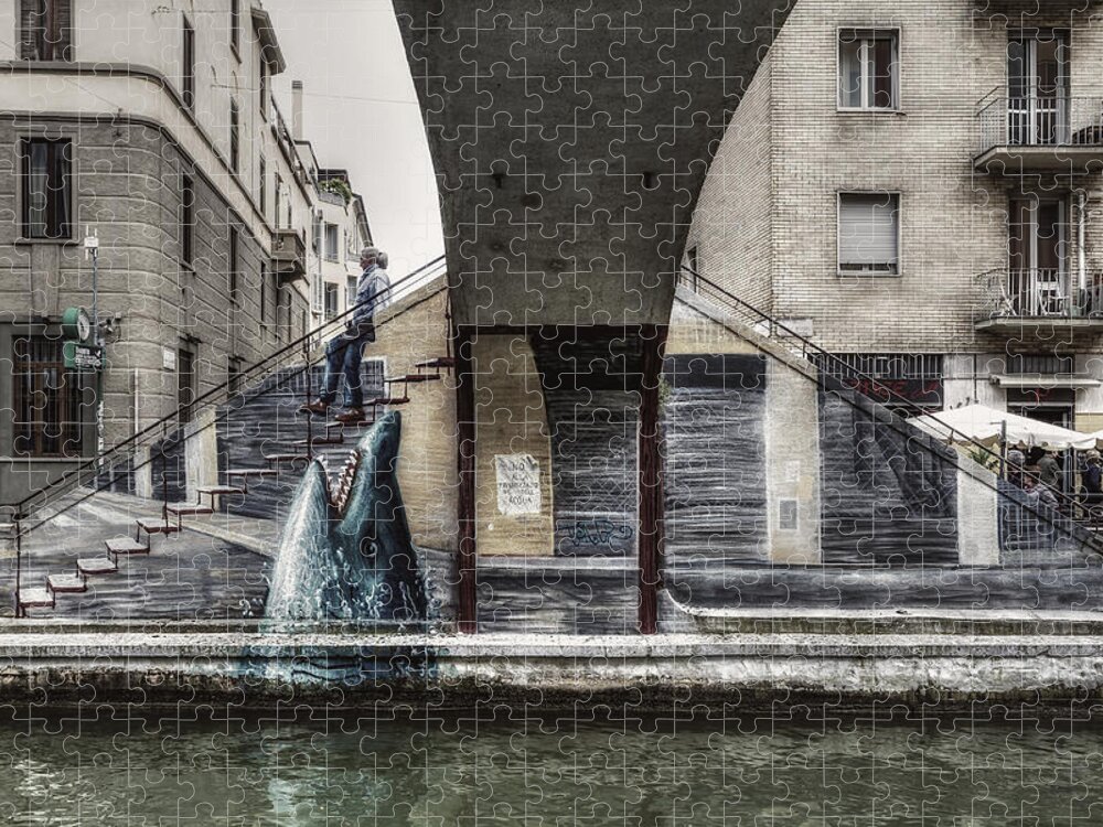 Color Efex Pro Jigsaw Puzzle featuring the photograph Hungry shark by Roberto Pagani