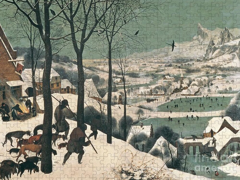 Hunters Puzzle featuring the painting Hunters in the Snow by Pieter the Elder Bruegel