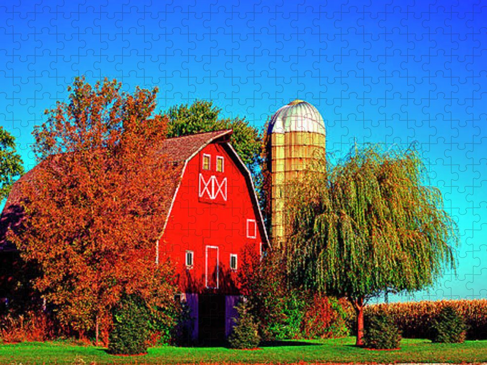 Huntley Jigsaw Puzzle featuring the photograph Huntley Road Barn early morning by Tom Jelen