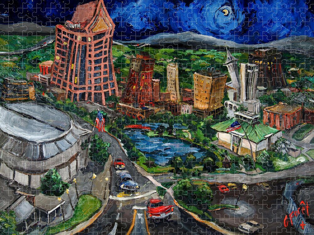 Huntsville Jigsaw Puzzle featuring the painting Huntsville Skyline by Carole Foret